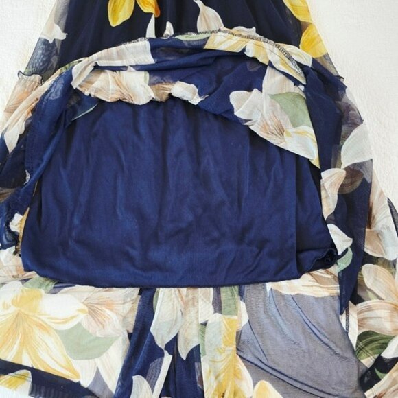 Kate & Lily Women's Maxi Dress Size 4 Navy Blue Long Sleeves Floral Sheer Lined - Picture 11 of 14